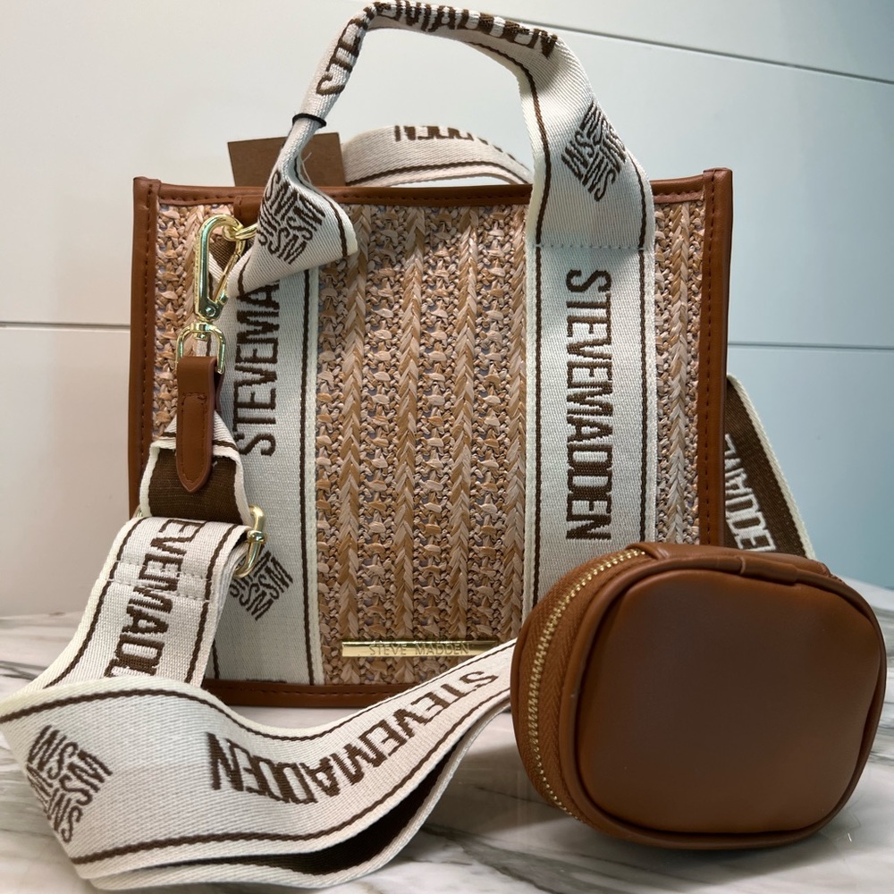 BNWT RARE Steve Madden woven tan Bwebber crossbody tote viral TikTok